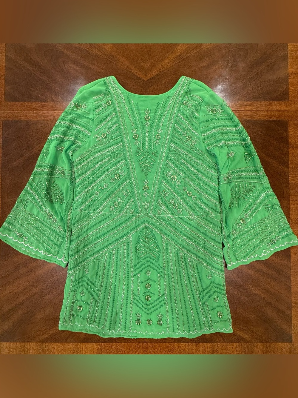 Zara Embellished Green Beaded Women's Mini Dress or Top